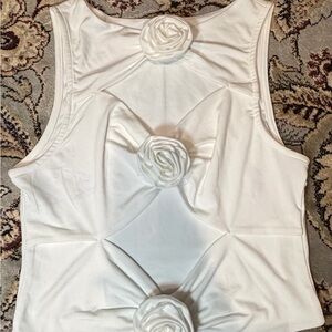 Fashion Nova White Crop Top with Rosette Details